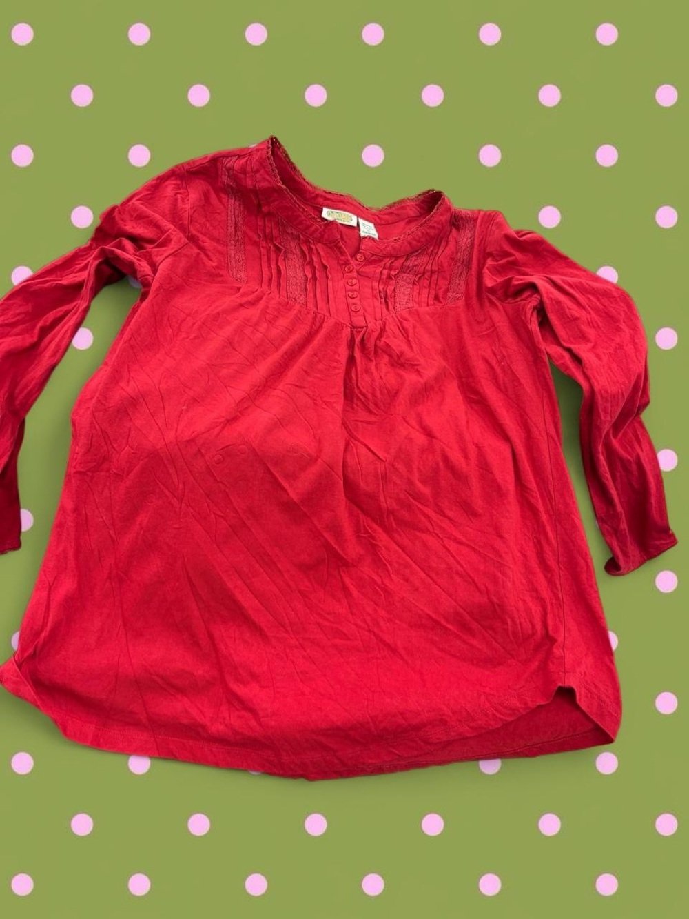 Women's Red Long-Sleeve Pintuck Peasant Top